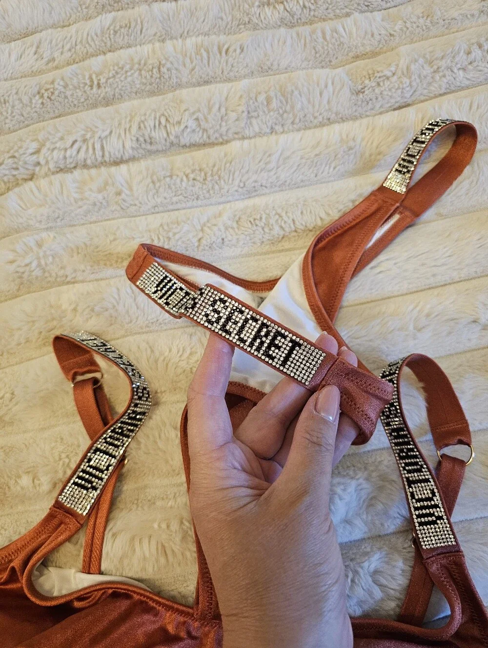 Victoria's Secret Metallic Copper Bikini Set with Embellished Straps